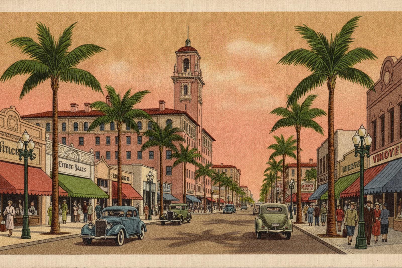 Downtown / EDGE District, St. Petersburg — vintage-postcard-style illustration