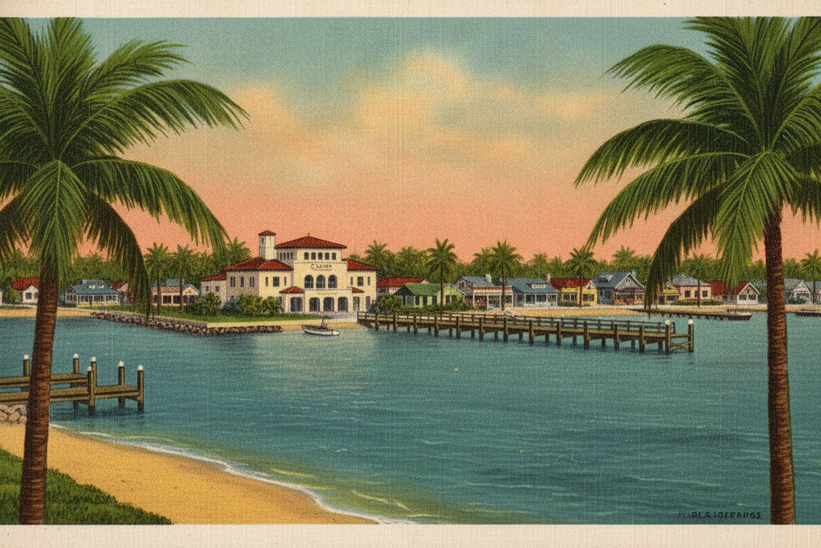 Gulfport, St. Petersburg — vintage-postcard-style illustration
