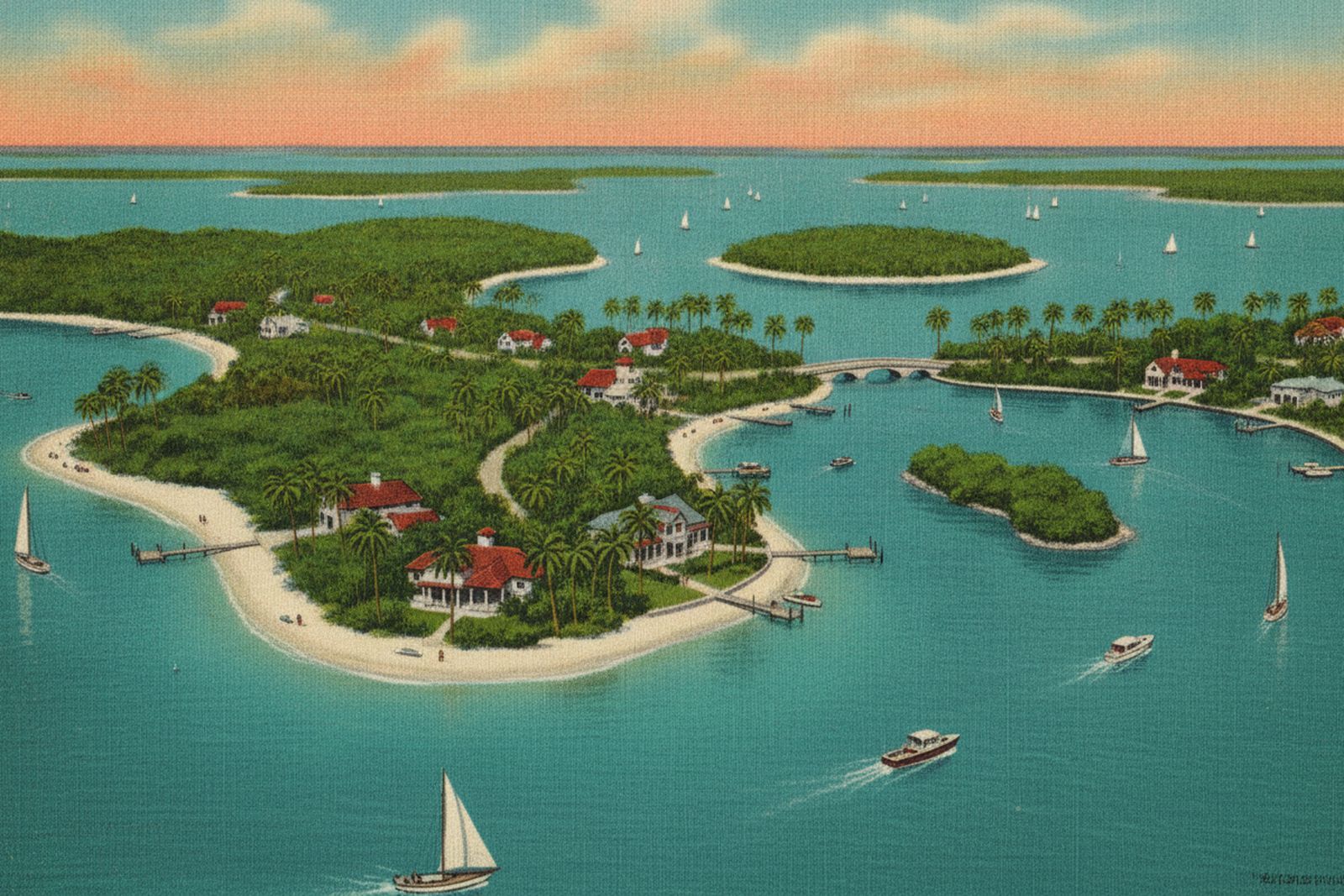 Tierra Verde, St. Petersburg — vintage-postcard-style illustration